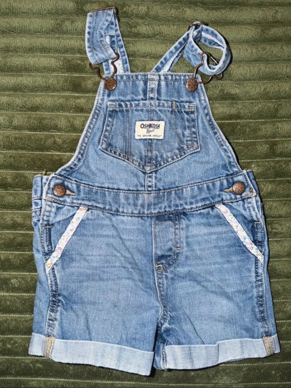 OshKosh B’gosh Denim Short Overalls 18M Floral Trim